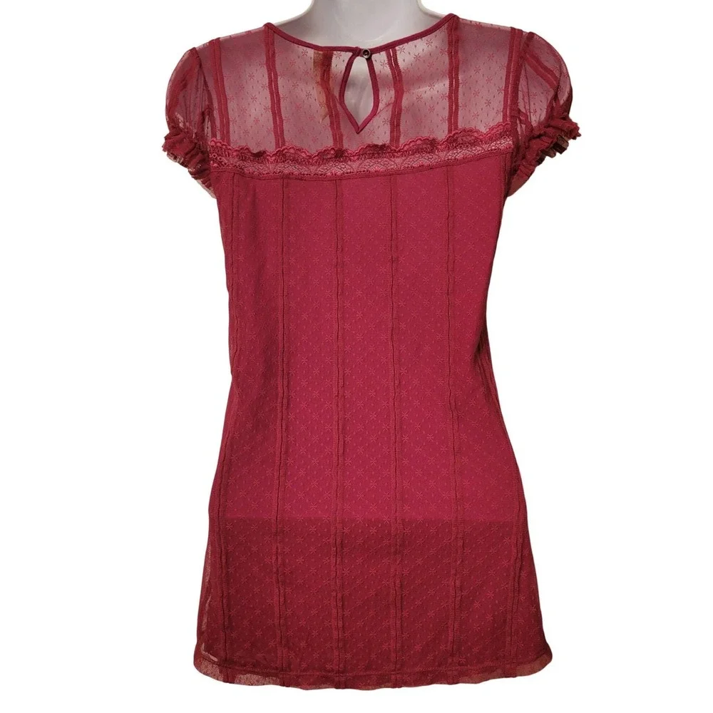 Free‎ People S Lace Babydoll Y2K Top Sheer Cap Sleeves Boho Coquette Chic Summer